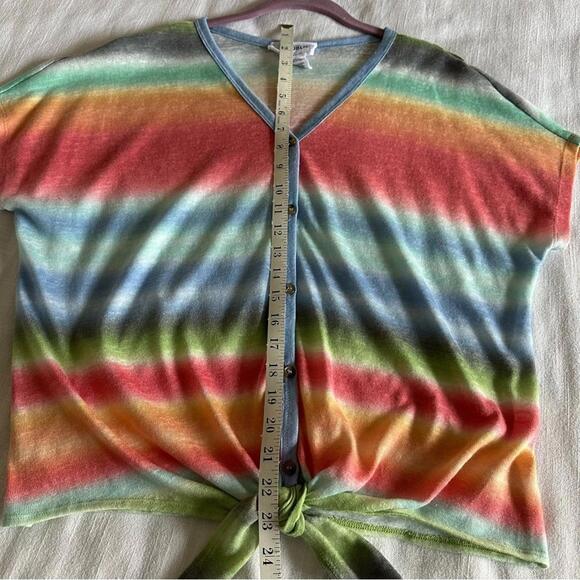 For The Republic Button Up Tie Front Rainbow Stripe Top Womens Sz M Beachy Boho - Picture 3 of 7